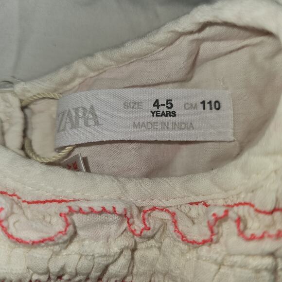 Zara Girls White Smocked Dress Short Sleeve Sz 4-5 - Picture 6 of 8